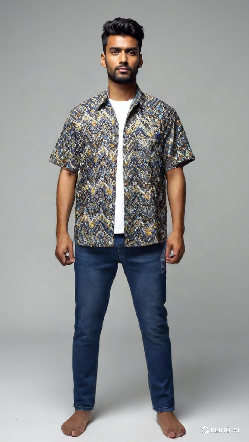 Men’s Premium Printed Short Sleeve Casual Shirt – Zigzag Wave Pattern – Summer Wear