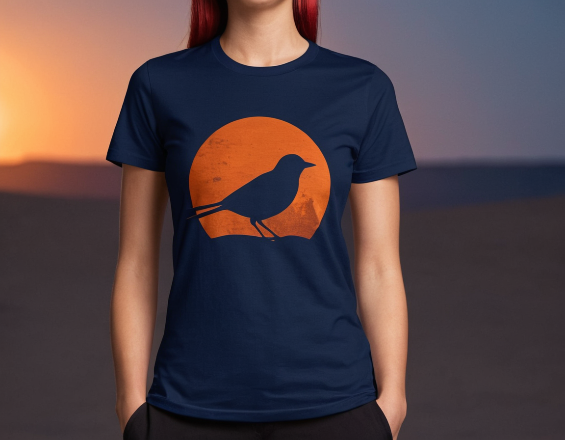 Ladies chest printed T- Shirt - Navy