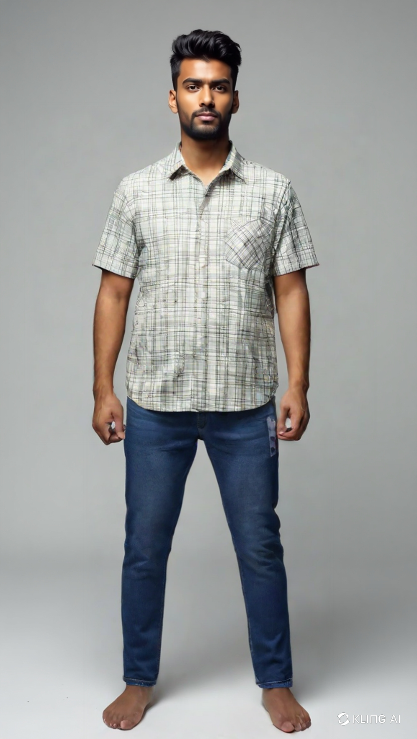 Men’s Classic Beige Check Short Sleeve Casual Shirt – Lightweight Summer Wear