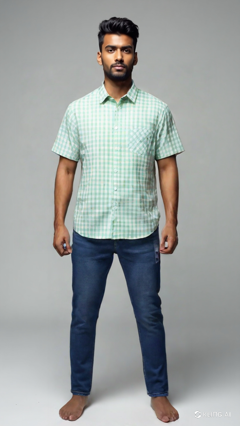 Men’s Classic Green & White Checkered Short Sleeve Casual Shirt – Summer Collection